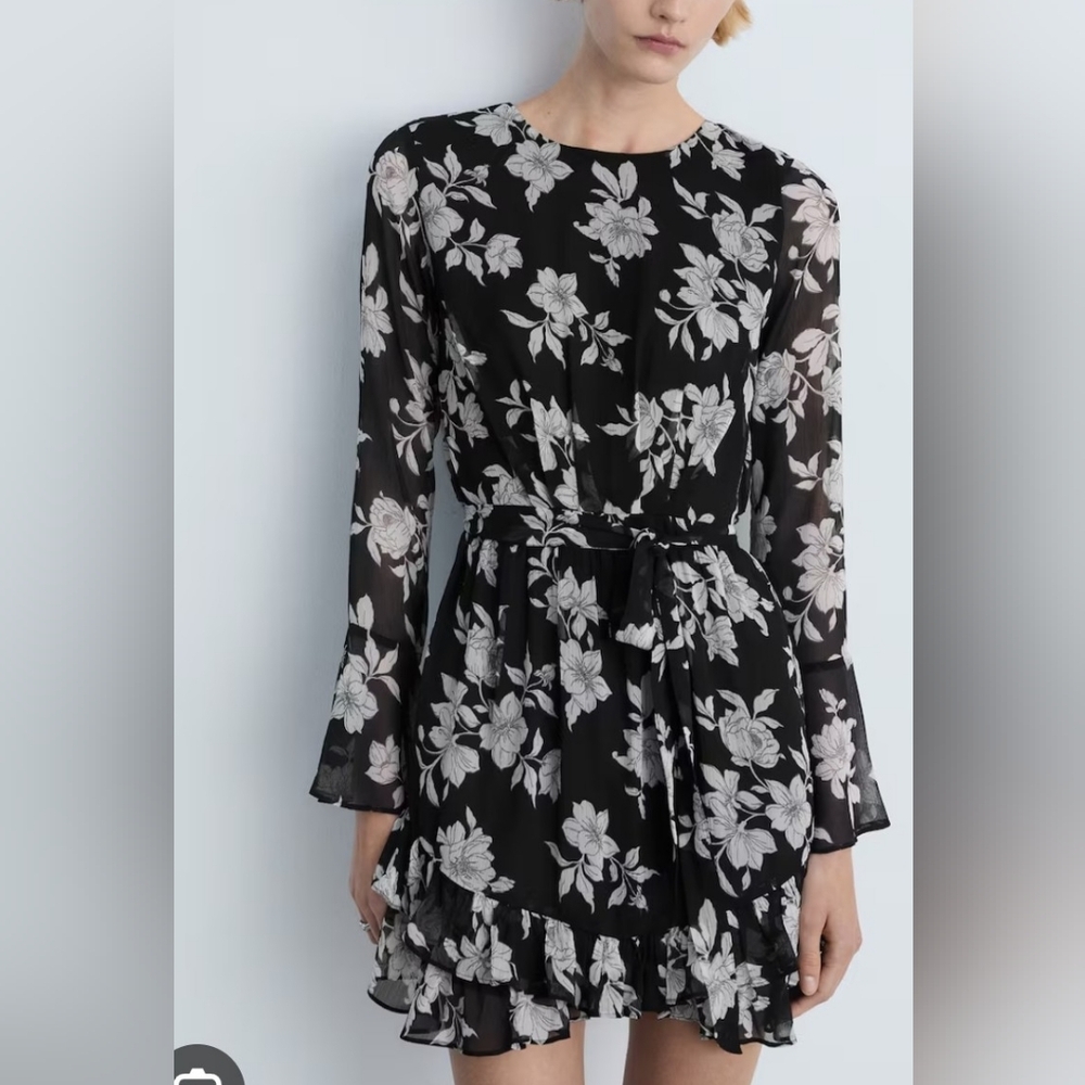 NWT MANGO Black and White Floral Midi Dress